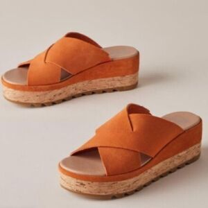 Sorel Cameron flatform platform mule sandals orange “desert sun” cork leather 8
